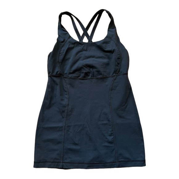 LULULEMON Scoop Neck Tank Top Black Crossover Straps Support Bra Mesh Details 6 - Picture 3 of 4